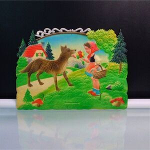 Little Red Riding Hood  Wall Art Germany Embossed Die Cut Vintage 1950s Gift